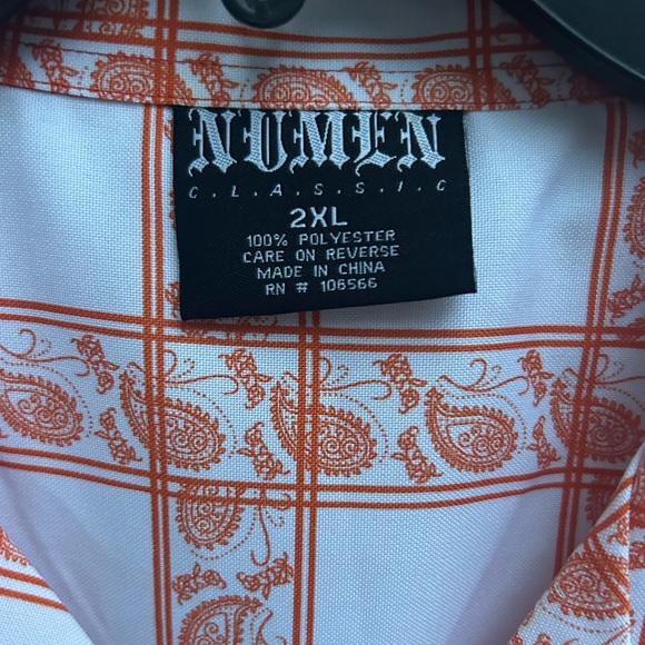 Numen Classic Men’s Short Sleeve Button Down Orange White Paisley 2XL Shirt - Picture 3 of 5
